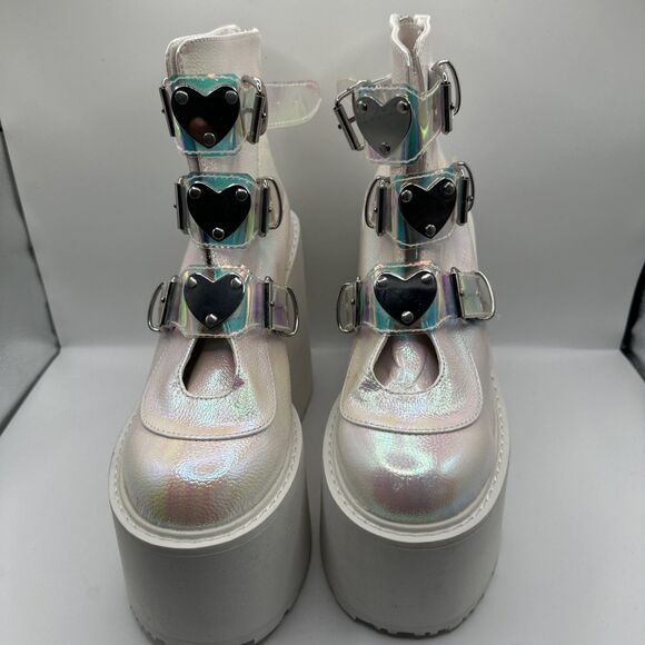 NY DEMONIA Swing 105 White Pearl Colorful Effects Ankle Boot 9" Platform - Picture 3 of 9